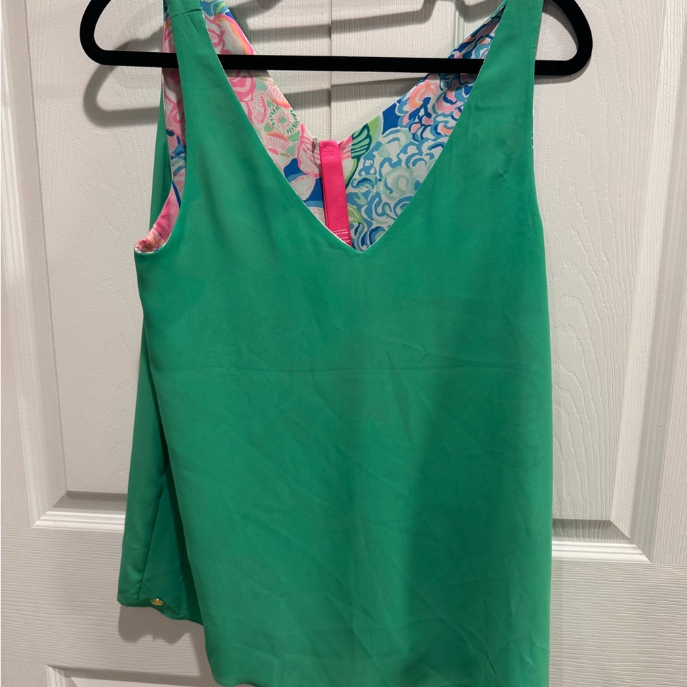 Floral V-Neck Sleeveless Top in Blue and Pink - Picture 3 of 5